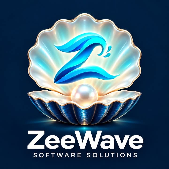 ZeeWave Software Solutions — turquoise wave Z in a pearl shell